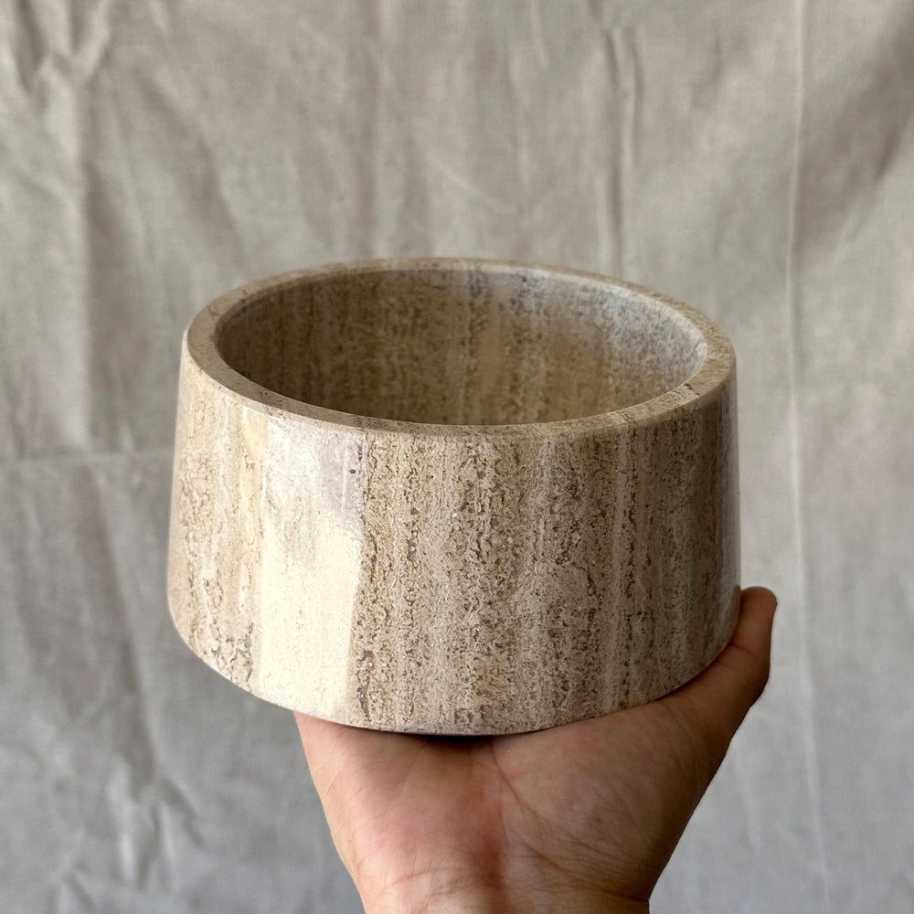 Marble & Travertine Storage Jar with Lid, Luxury Vanity Container, Knob Jewelry Box, Elegant Bathroom Decor, Coffee Table Accent