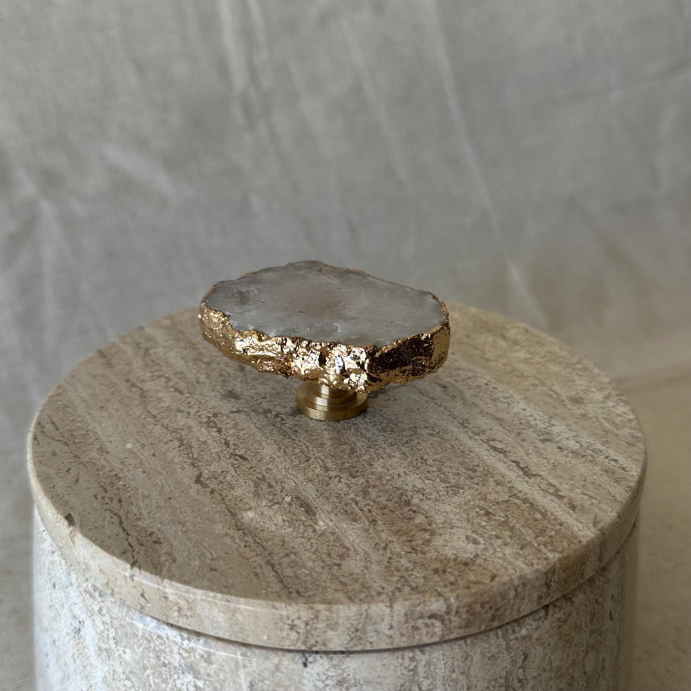 Marble & Travertine Storage Jar with Lid, Luxury Vanity Container, Knob Jewelry Box, Elegant Bathroom Decor, Coffee Table Accent