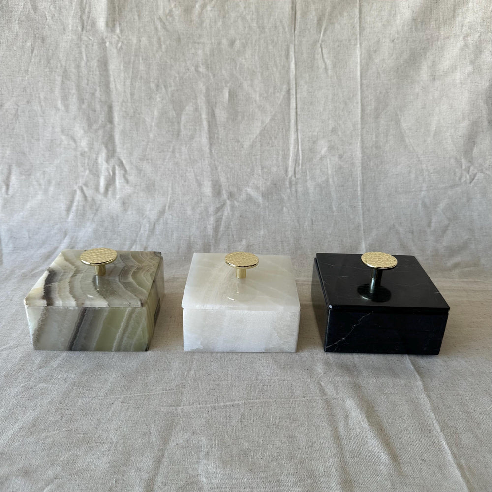 Luxury Marble & Onyx Jewelry Box with Gold Knob – Natural Stone Trinket Box, Elegant Vanity Storage, High-End Keepsake Gift