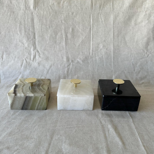 Luxury Marble & Onyx Jewelry Box with Gold Knob – Natural Stone Trinket Box, Elegant Vanity Storage, High-End Keepsake Gift