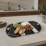Striped Marble Serving Board with Handles – Modern Kitchen & Entertaining Tray | Charcuterie Board | Handcrafted Natural Stone Serving Tray