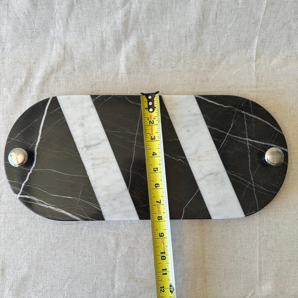 Striped Marble Serving Board with Handles – Modern Kitchen & Entertaining Tray | Charcuterie Board | Handcrafted Natural Stone Serving Tray