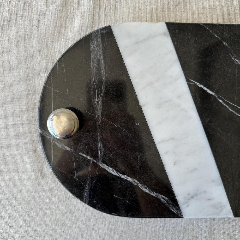 Striped Marble Serving Board with Handles – Modern Kitchen & Entertaining Tray | Charcuterie Board | Handcrafted Natural Stone Serving Tray