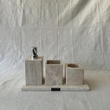 Travertine Bathroom Set-5 Piece Handmade Luxury Bath Accessories, Soap Dispenser, Tray, Toothbrush Holder, Cotton Swab Holder, Cotton Round