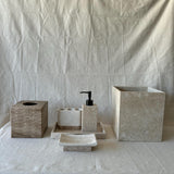 Beige Travertine Bathroom Set – 6 Piece Handmade Luxury Bath Accessories, Soap Dispenser, Tray, Toothbrush Holder, Tissue Box, Garbage Can