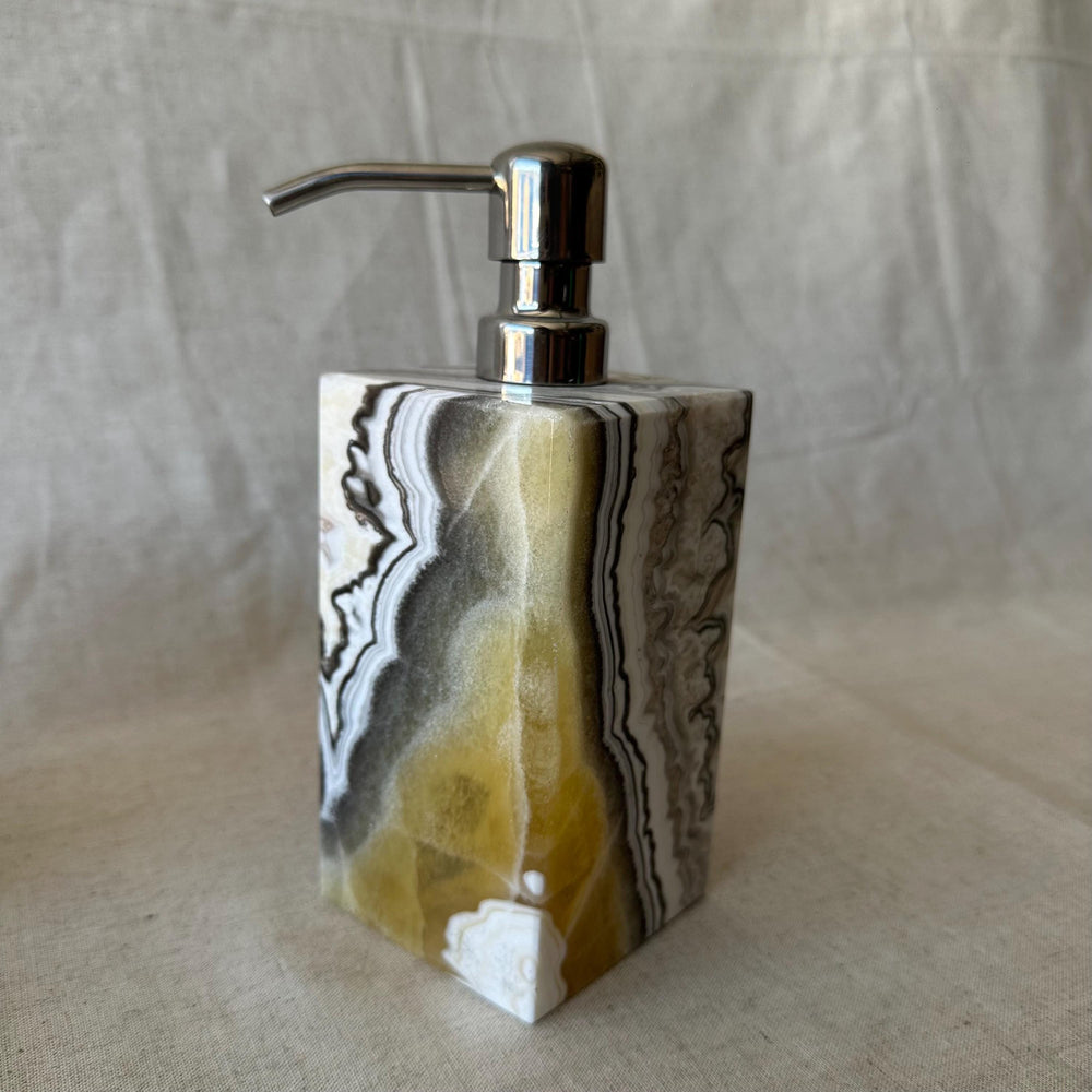 Zebra Onyx Set-5 Piece Handmade Luxury Bath Accessories, Soap Dispenser, Tray, Toothbrush Holder, Cotton Swab Holder, Cotton Round