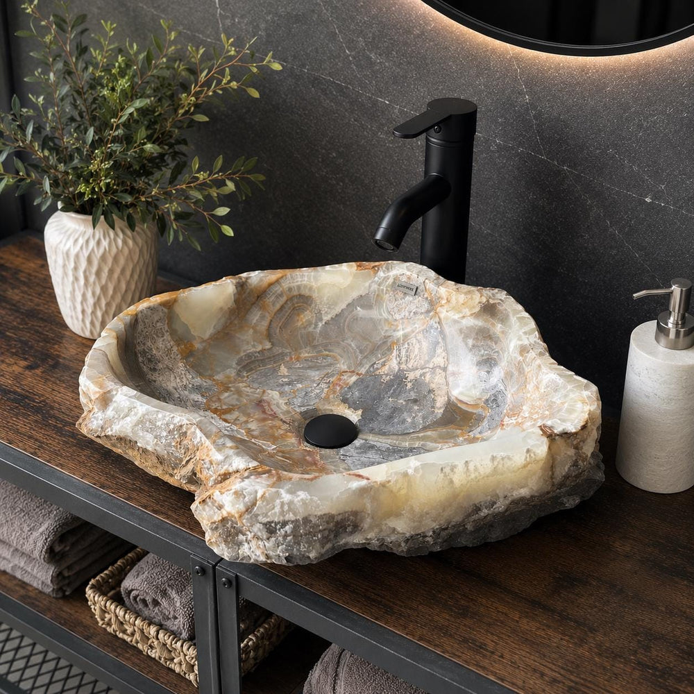 Rustic Green Onyx Bathroom Vessel Sink | Luxury Sink | Unique Hand Carved Onyx Vanity Sink – Natural Stone