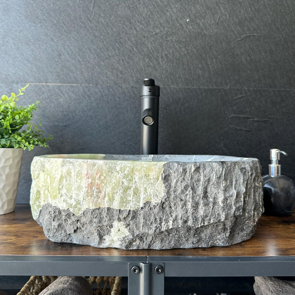 Rustic Green Onyx Bathroom Vessel Sink | Luxury Sink | Unique Hand Carved Onyx Vanity Sink – Natural Stone Bathroom Sink
