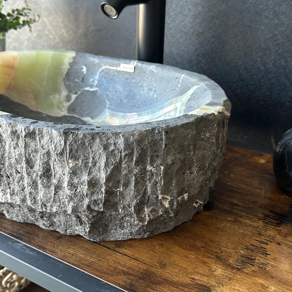 Rustic Green Onyx Bathroom Vessel Sink | Luxury Sink | Unique Hand Carved Onyx Vanity Sink – Natural Stone Bathroom Sink