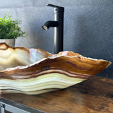 Green Onyx Bathroom Vessel Sink | Live Edge Luxury Sink | One-of-a-Kind Hand Carved Onyx Bowl Sink – Natural Stone Bathroom Basin