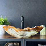 Green Onyx Bathroom Vessel Sink | Live Edge Luxury Sink | One-of-a-Kind Hand Carved Onyx Bowl Sink – Natural Stone Bathroom Basin