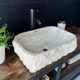 Rustic Travertine Stone Vessel Sink | Natural Rock Bathroom Sink | Handmade Modern Vanity Basin | One of a Kind Stone Sink | Wabi Sabi