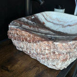 Rustic Squared Onyx Vessel Sink | Rare Natural Stone Bathroom Sink | Handmade Vanity Sink | Luxury