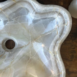Lavabo de Ónix Beige, Lavabo Vessel de Piedra Natural Hecho a Mano, Palangana de Tocador de Baño Moderno, Lavabo Escultórico de Mármol, Borde Ondulado Translúcido
