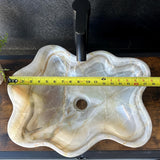 Lavabo de Ónix Beige, Lavabo Vessel de Piedra Natural Hecho a Mano, Palangana de Tocador de Baño Moderno, Lavabo Escultórico de Mármol, Borde Ondulado Translúcido