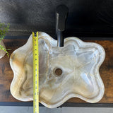 Lavabo de Ónix Beige, Lavabo Vessel de Piedra Natural Hecho a Mano, Palangana de Tocador de Baño Moderno, Lavabo Escultórico de Mármol, Borde Ondulado Translúcido
