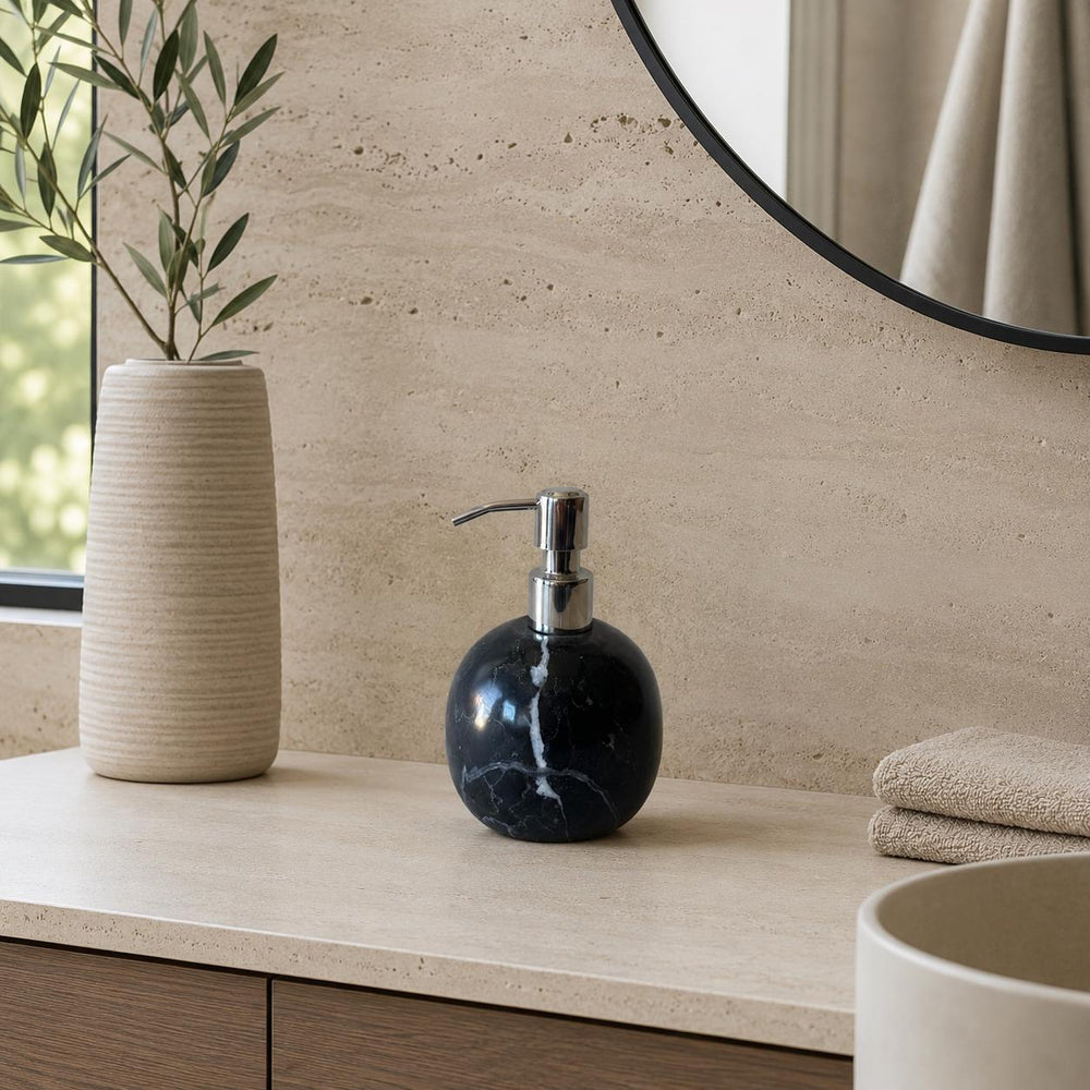 Black Marble Soap Dispenser – Luxury Bathroom Decor, Modern Stone Lotion Pump, Minimalist Vanity Accessory