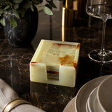 Green Onyx Coaster Set with Holder – 6 Square Luxury Natural Stone Drink Coasters