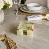 Green Onyx Coaster Set with Holder – 6 Square Luxury Natural Stone Drink Coasters