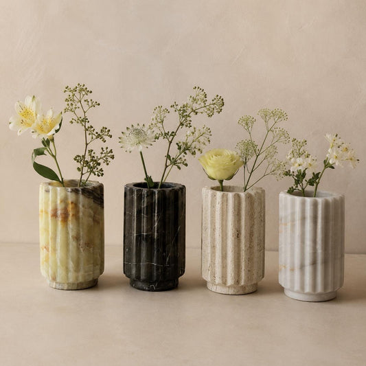 Handmade Marble Vase – Fluted Stone Flower Vase – Luxury Modern Home Decor – Handmade Marble Centerpiece – Elegant Coffee Table Accent