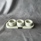Set of 3 White Marble Natural Stone Salsa Set and Marble Tray - Handmade Serving Set Natural Stone