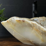 Beige Onyx Sink, Handmade Natural Stone Vessel Sink, Modern Bathroom Vanity Basin, Sculptural Sink, Luxury Translucent Live Wavy Edge Sink