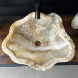 Beige Onyx Sink, Handmade Natural Stone Vessel Sink, Modern Bathroom Vanity Basin, Sculptural Sink, Luxury Translucent Live Wavy Edge Sink