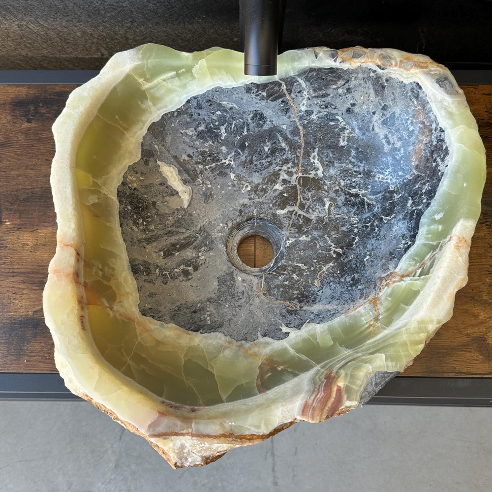 Rustic Green Onyx Bathroom Vessel Sink | Luxury Sink | Unique Hand Carved Onyx Vanity Sink – Natural Stone Bathroom Sink