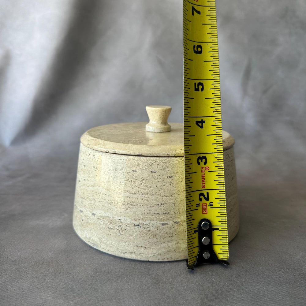 Travertine Jewelry Box, Handmade Stone Container, Luxury Cotton Round Holder, Vanity Decor, Hand Carved Trinket Box