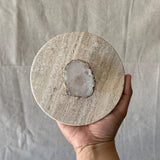 Marble & Travertine Storage Jar with Lid, Luxury Vanity Container, Knob Jewelry Box, Elegant Bathroom Decor, Coffee Table Accent
