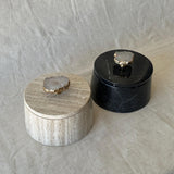 Marble & Travertine Storage Jar with Lid, Luxury Vanity Container, Knob Jewelry Box, Elegant Bathroom Decor, Coffee Table Accent