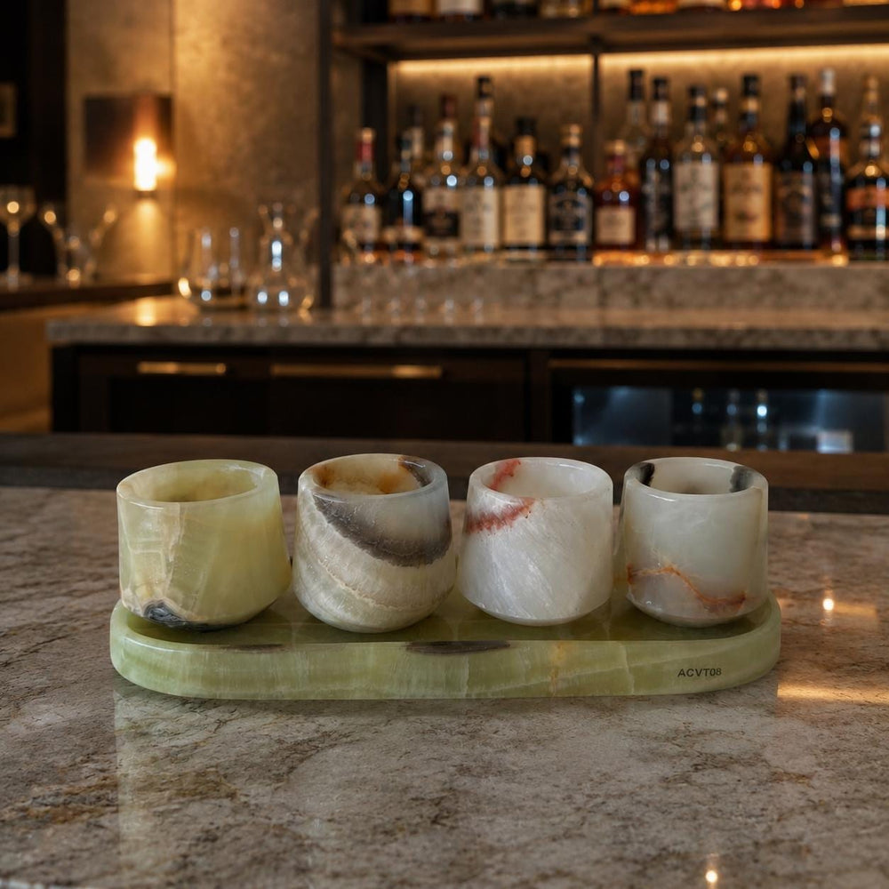 Onyx & Marble Tequila Set, Handmade Mezcalero Set, Luxury Stone Shot Glass Set, Modern Bar Decor, Unique Gift for Him