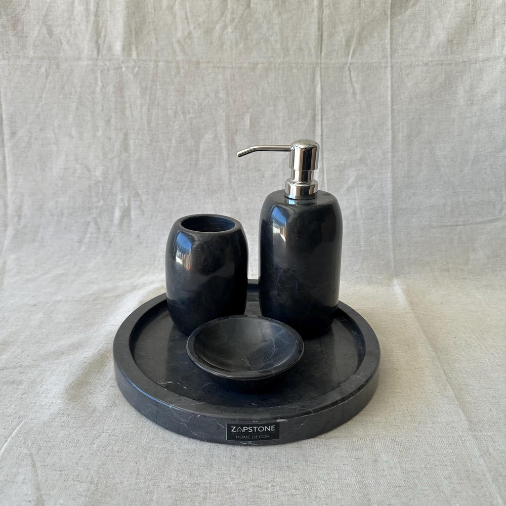 Black Marble Bathroom Set – 4 Piece Handmade Luxury Bath Accessories, Soap Dispenser, Tray, Toothbrush Holder, Soap Dish/Jewelry Dish
