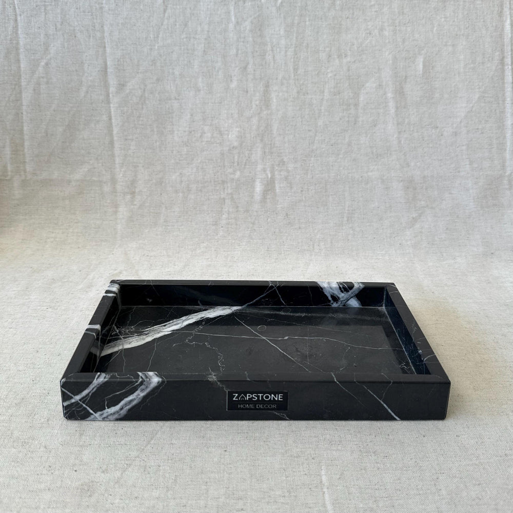 Natural Black Marble Organizer Tray for Keys, Jewelry, and Accessories