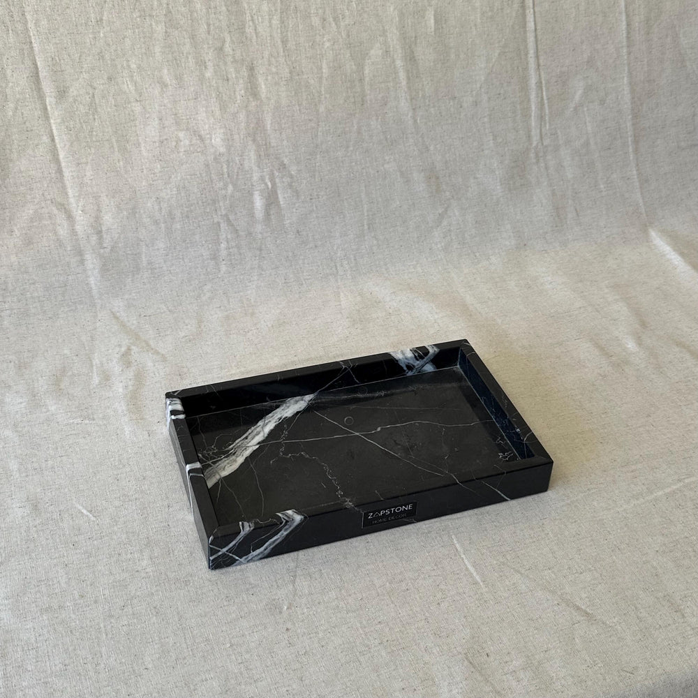 Natural Black Marble Organizer Tray for Keys, Jewelry, and Accessories