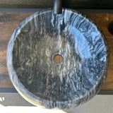 Round Marble Vessel Sink – Gray Natural Stone Bathroom Sink, Modern Handcrafted Marble Basin