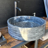 Natural Marble Vessel Sink – Round Stone Bathroom Sink, Handmade Modern Natural Marble Basin | Luxury Statement Piece for Powder Room