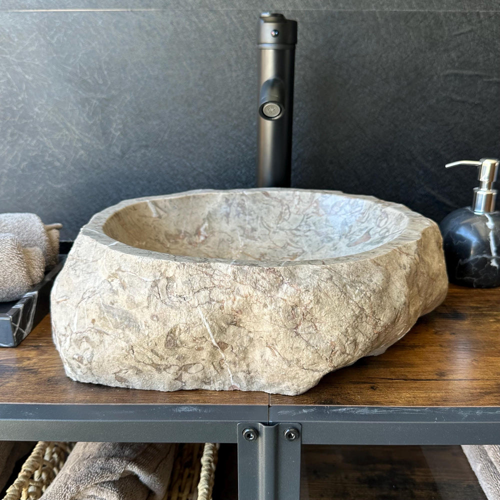 River Stone Sink | Handmade Natural Stone Over the Counter Sink