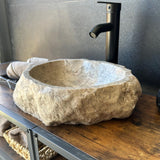 River Stone Sink | Handmade Natural Stone Over the Counter Sink