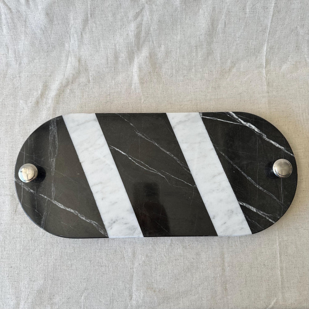 Striped Marble Serving Board with Handles – Modern Kitchen & Entertaining Tray | Charcuterie Board | Handcrafted Natural Stone Serving Tray