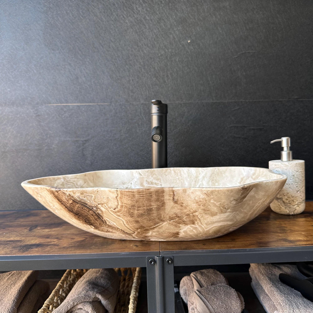 Beige Onyx Sink | Natural Stone Sink | Bathroom Vessel Sink | Handmade Vanity Sink | Earthy Toned Luxury Basin | Bowl Sink | Wabi Sabi