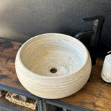 Travertine Round Vessel Sink, Natural Handcrafted Stone Bathroom Basin, Luxury Modern Vanity Sink, One-of-a-Kind Artisan Sink