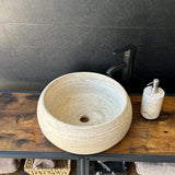 Travertine Round Vessel Sink, Natural Handcrafted Stone Bathroom Basin, Luxury Modern Vanity Sink, One-of-a-Kind Artisan Sink