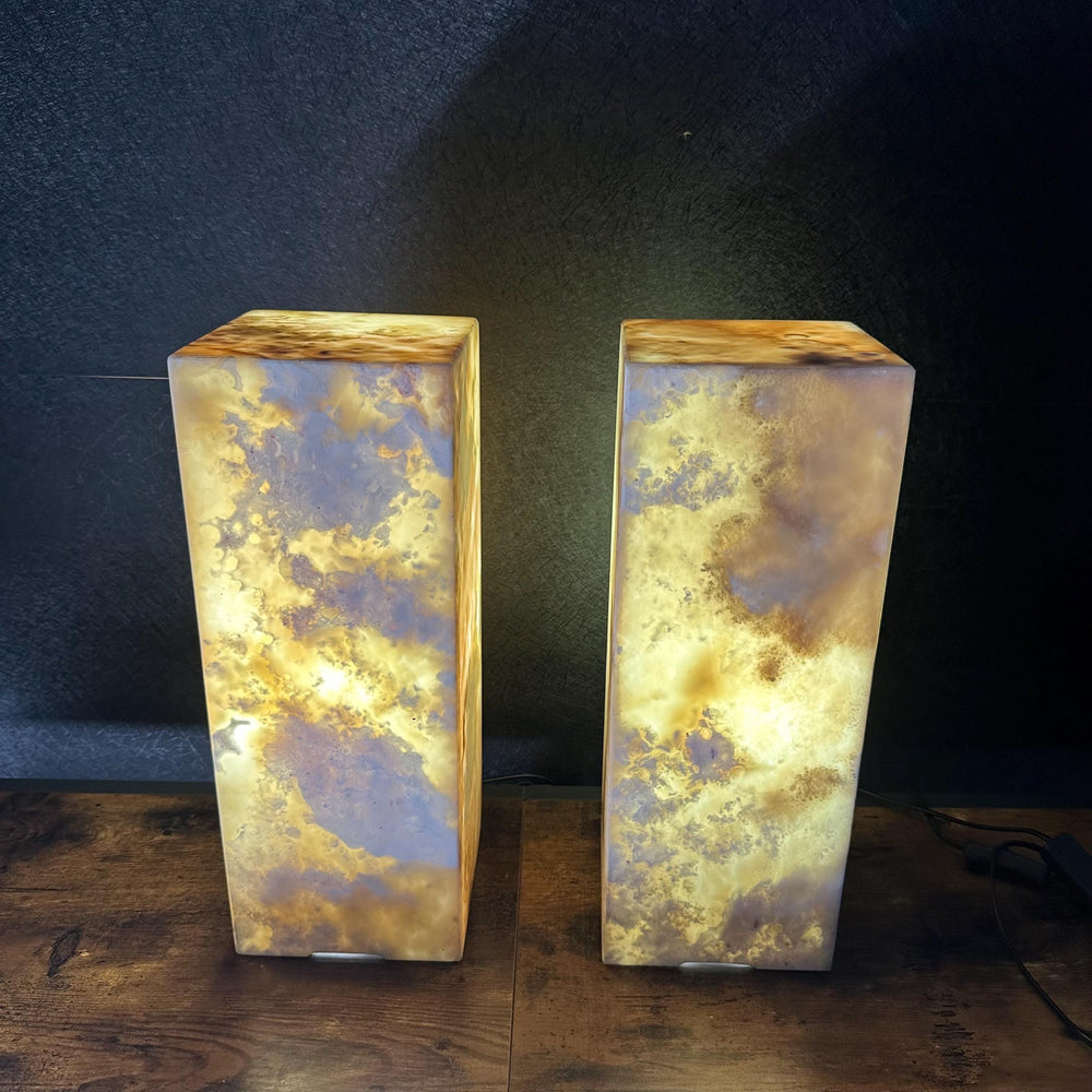 Handmade Pair of Onyx Table Lamps | Luxury Bedside Table Lamp | High End Bedside Decor | Modern Elegant Home Lighting