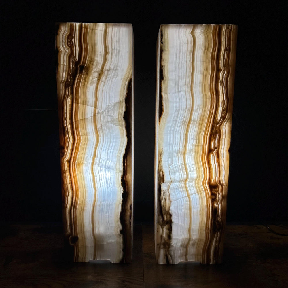 Handmade Pair of Onyx Table Lamps | Luxury Bedside Table Lamp | High End Bedside Decor | Modern Elegant Home Lighting | Earthy Decor