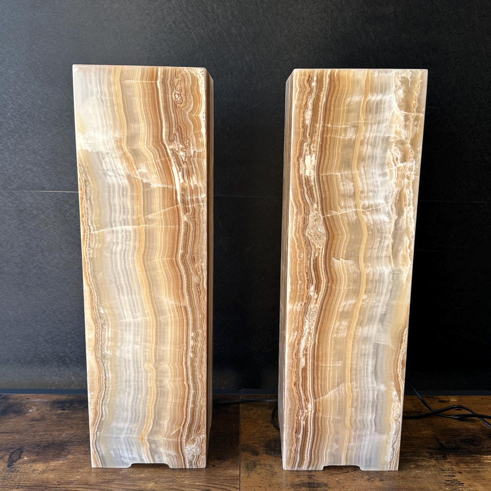 Handmade Pair of Onyx Table Lamps | Luxury Bedside Table Lamp | High End Bedside Decor | Modern Elegant Home Lighting | Earthy Decor