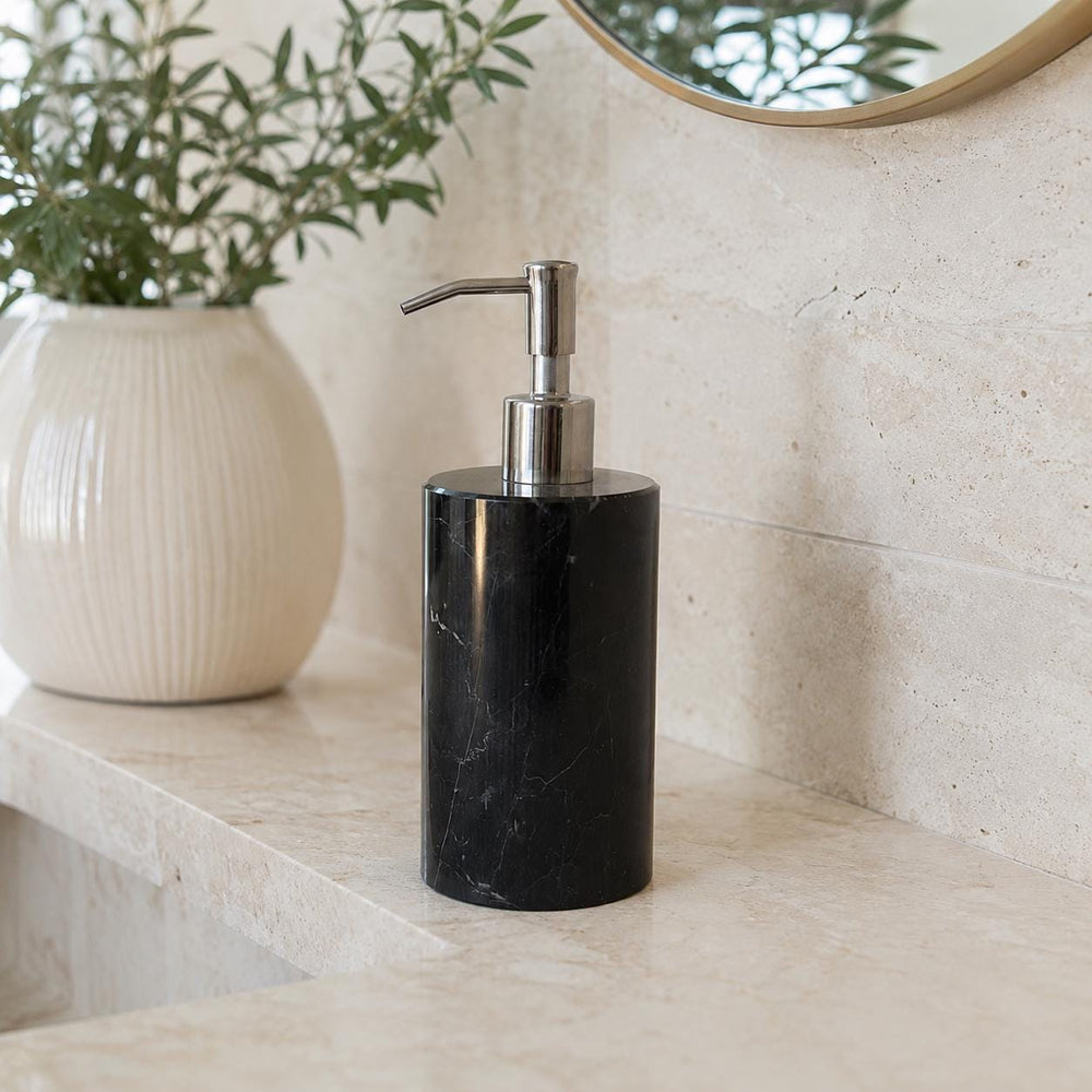 Black Marble Soap Dispenser – Luxury Bathroom Decor, Modern Stone Lotion Pump, Minimalist Vanity Accessory