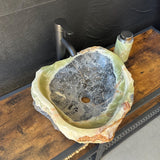 Rustic Green Onyx Bathroom Vessel Sink | Luxury Sink | Unique Hand Carved Onyx Vanity Sink – Natural Stone Bathroom Sink