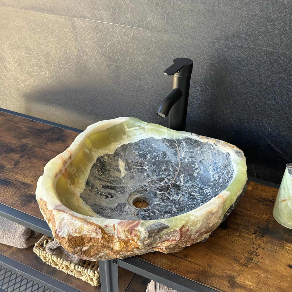 Rustic Green Onyx Bathroom Vessel Sink | Luxury Sink | Unique Hand Carved Onyx Vanity Sink – Natural Stone Bathroom Sink