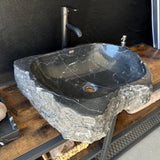 Rustic Marble Bathroom Sink | Luxury Vessel Sink | Unique Hand Carved Black Marble Basin – Natural Stone